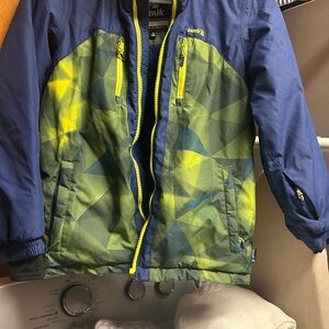 Kamik Kids Geometric Blue and Yellow Puffer Jacket